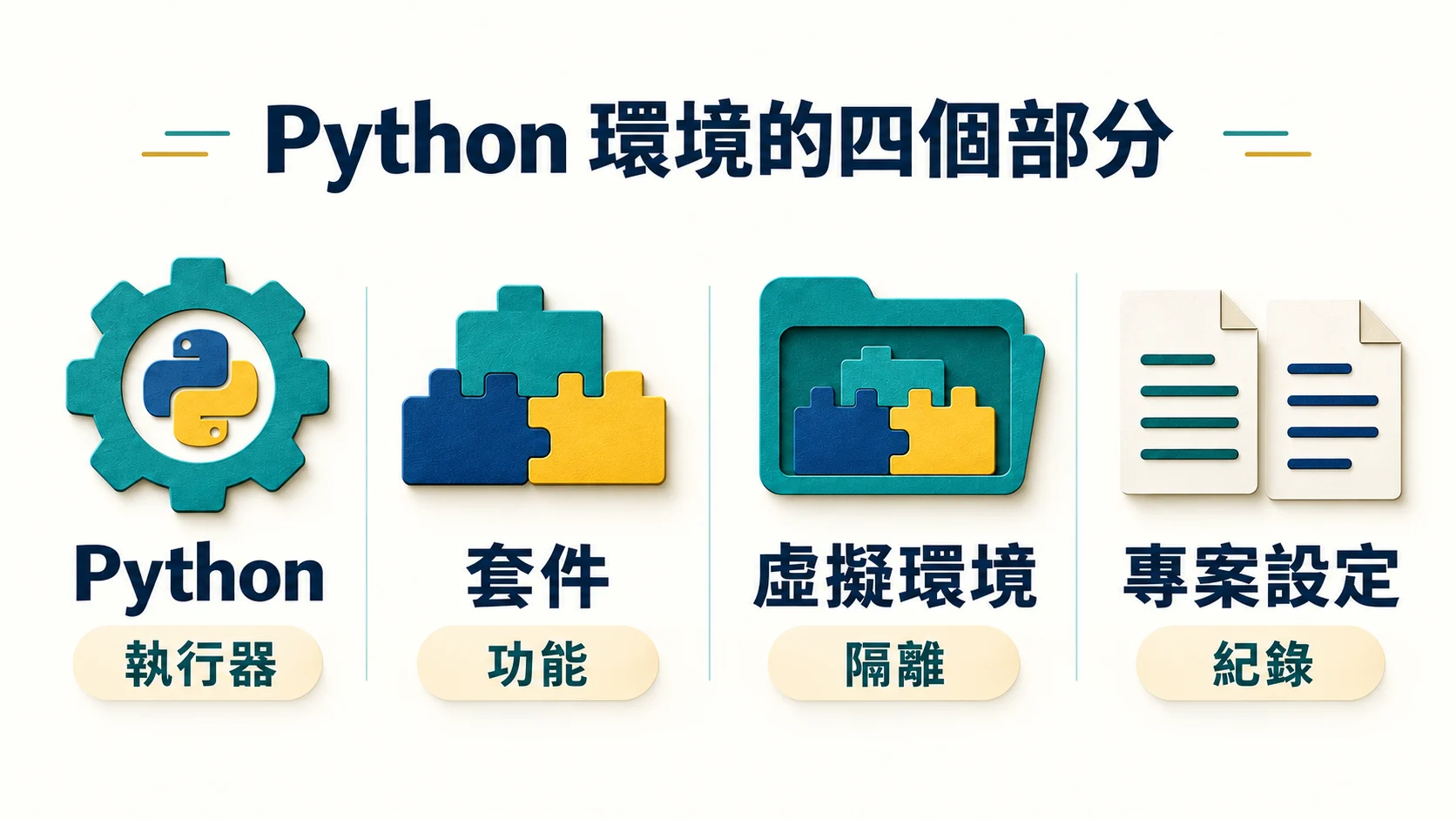 Python 解譯器、套件、虛擬環境與專案設定的用途圖解